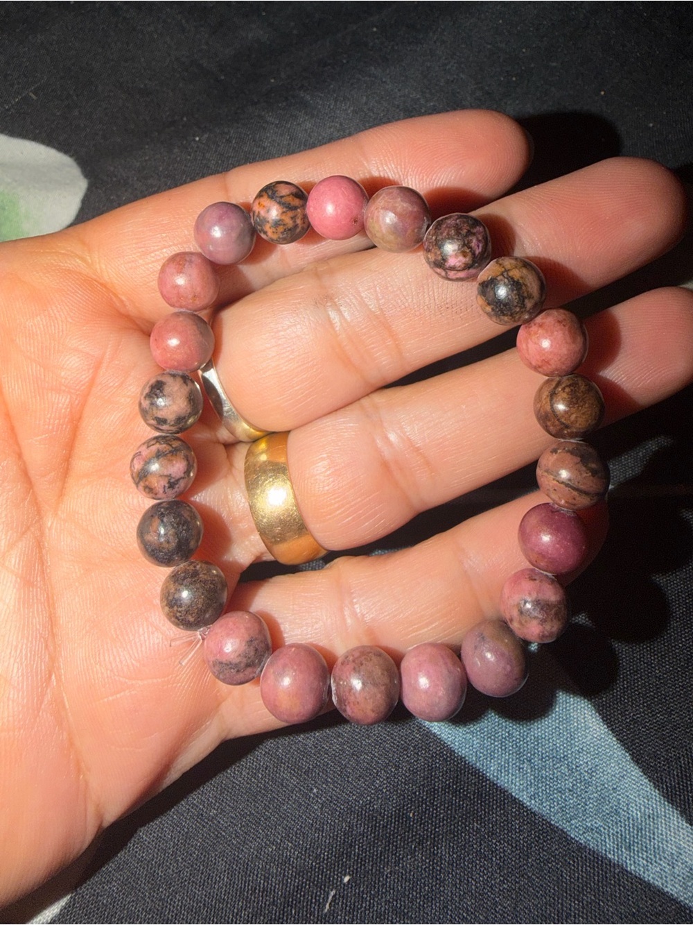 Pink Rhodonite Beaded Stretch Bracelet - Unbranded